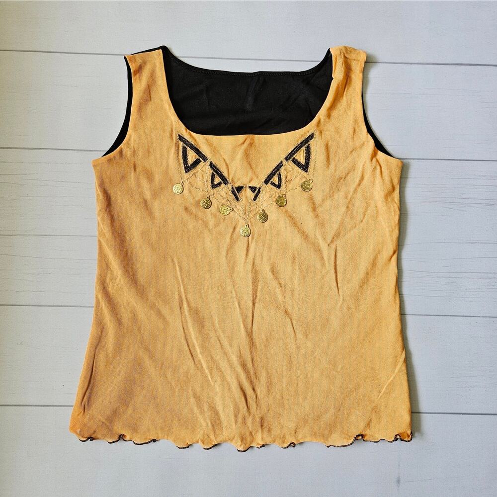 Euro Mesh Top Orange Boho Coin Detail - Size Small